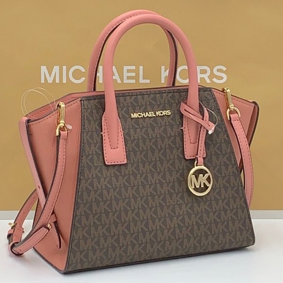 Michael Kors Avril Small Logo Top-Zip Satchel Sunset Rose - Picture 11 of 16